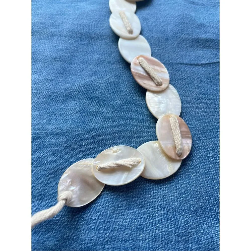 VTG Mother of Pearl Shell Tie Belt Boho Coastal Mermaid Resort Waist Sash 68
